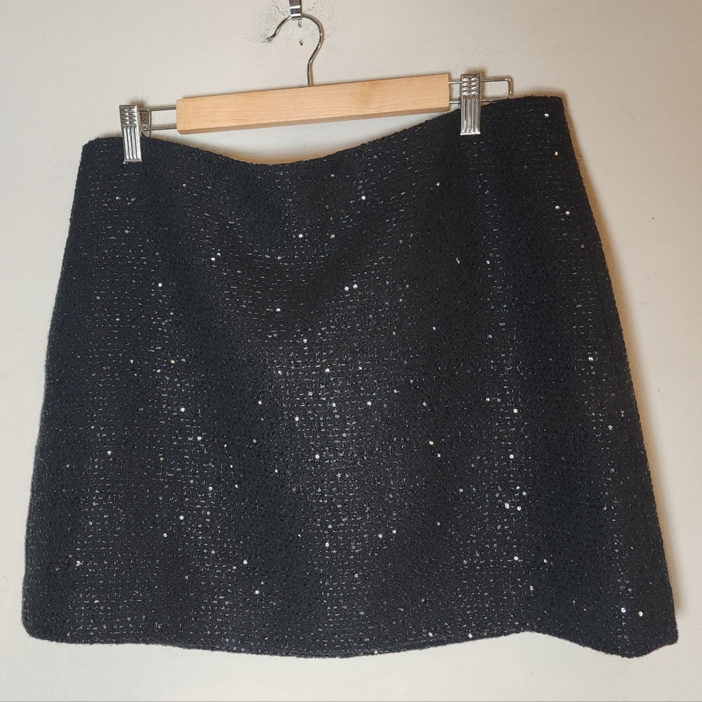 J. Crew‎ Wool Blend Sequin Tweed Black Mini Skirt Women's Size 12 BM895